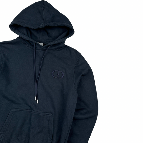 Dior Navy Thick Cotton Logo Hoodie - Small