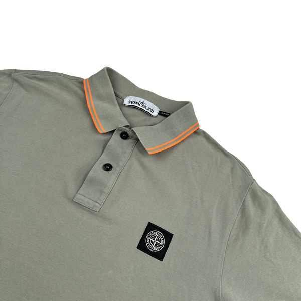 Stone Island 2018 Green Orange Piped Short Sleeve Polo Shirt - XL