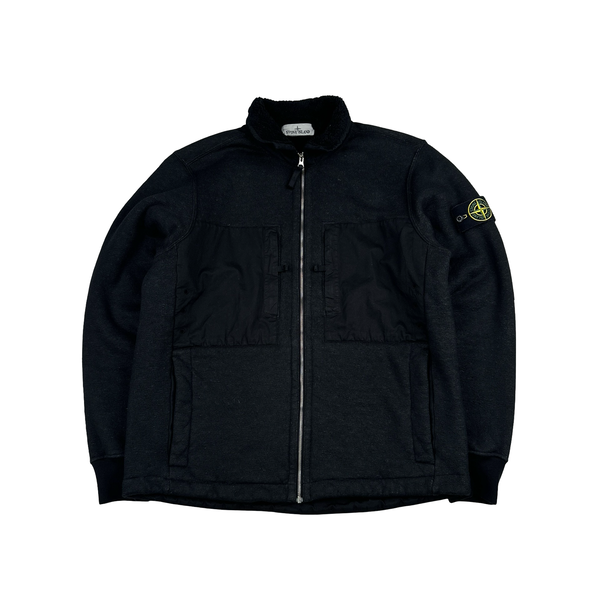 Stone Island 2023 Black Teddy Fleece Zipped Jumper - Medium