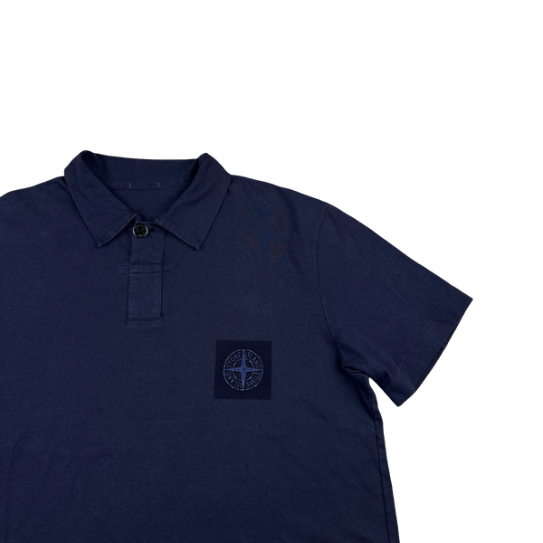 Stone Island Vintage 2001 Navy Spellout Cotton Polo Shirt - XL