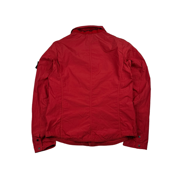 Stone Island 2008 Red Nylon Resin Coated Zipped Overshirt Jacket - Medium