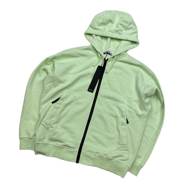 Stone Island 2023 Mint Spellout Zipup Cotton Hoodie - Small