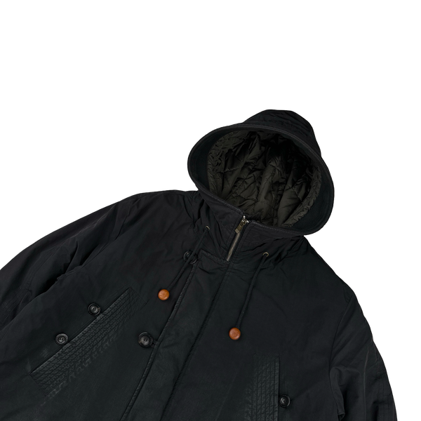 CP Company 2010 Black Nylon Down Filled Quilted Long Puffer Jacket - Large