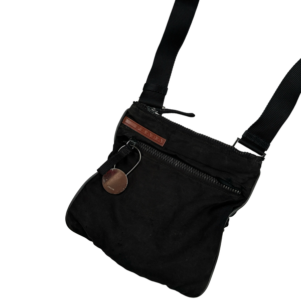 Prada Black Red Tab Nylon Adjustable Side Bag