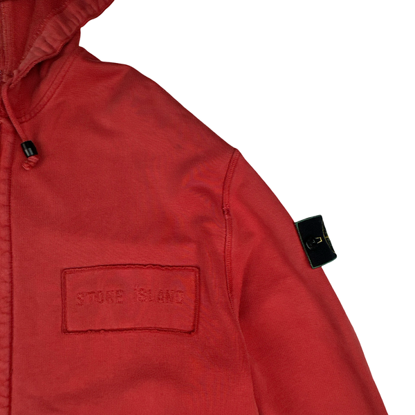 Stone Island 1995 Vintage Red Cotton Hooded Jumper - Large