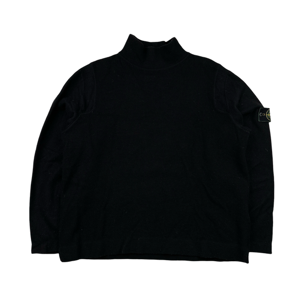 Stone Island 90s Vintage Black Wool Mock Neck Pullover Jumper - XL