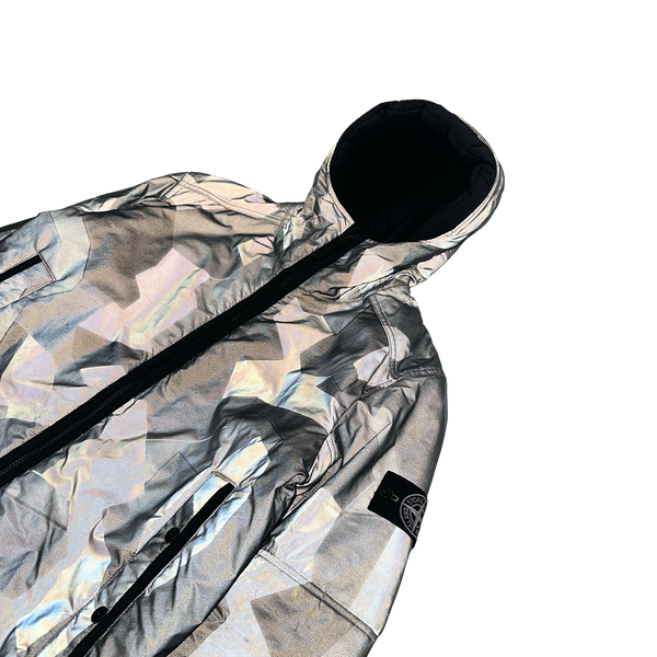 Stone Island 2012 Silver Fleece Lined Camo Reflective Jacket - Large
