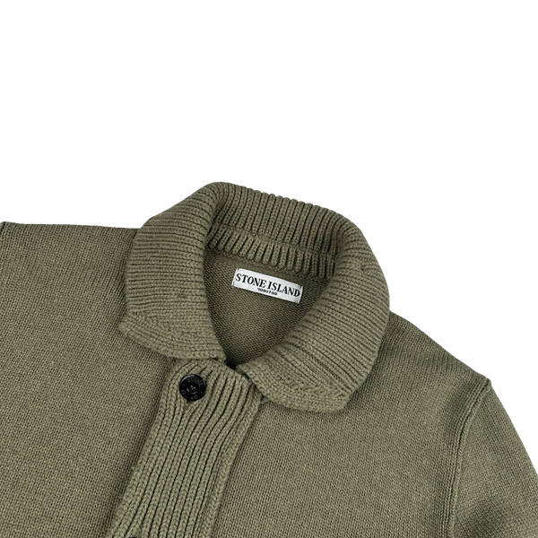 Stone Island 2009 Khaki Wool Buttoned Knit Jumper - Large