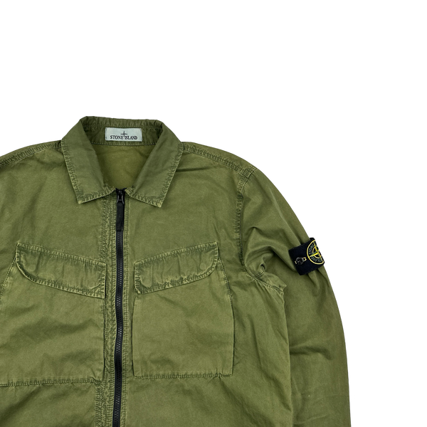 Stone Island 2022 Green Cotton Zipped Overshirt - Large