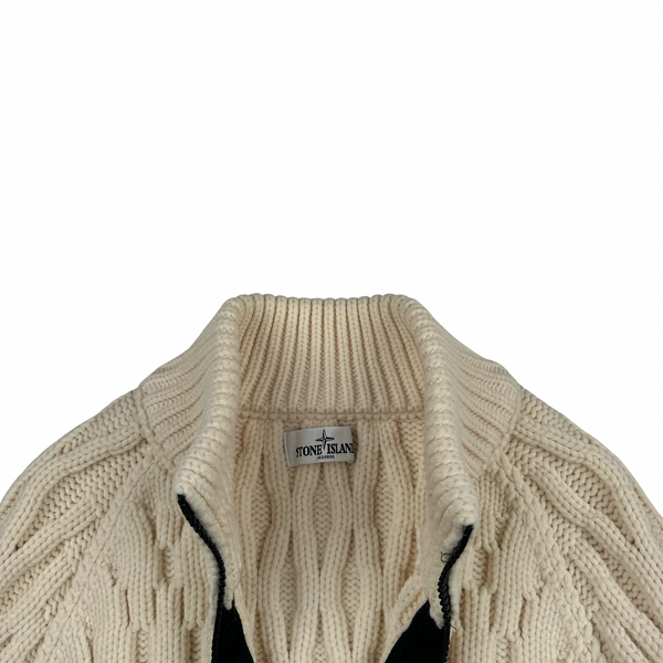 Stone Island 2013 Cream Thick Heavyweight Knit Zipped Jumper - Large