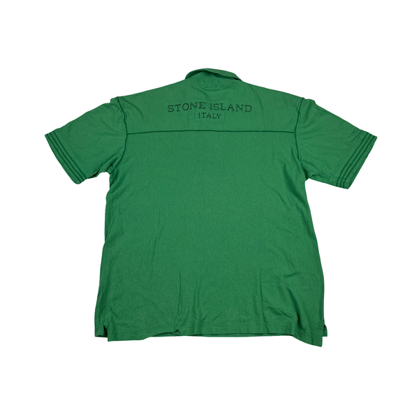 Stone Island Vintage Cotton Embroidered Back Spellout Polo Shirt - Large
