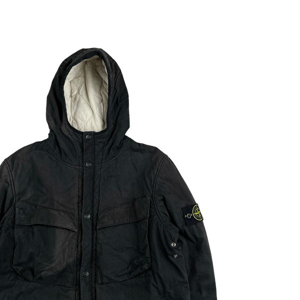 Stone Island Black Cotton Quilted Hooded Jacket - XL