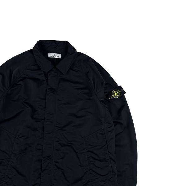 Stone Island 2023 Black Hyper Dense Nylon Raso Long Jacket - Large