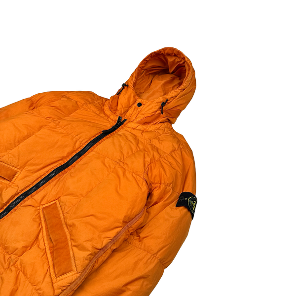 Stone Island 2019 Orange Down Garment Dyed Crinkle Reps Puffer Jacket - Medium