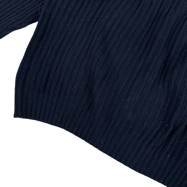 Stone Island Vintage Green Edge Ribbed Wool Pullover Mock Neck Jumper Navy - XXL