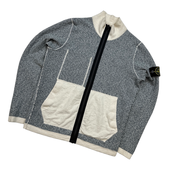 Stone Island Cream Marl Cotton Lightweight Zipped Knit - Small