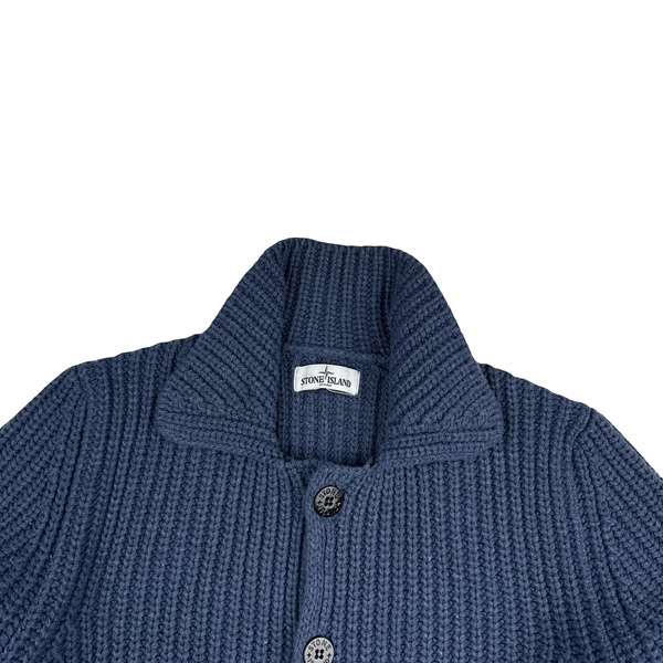 Stone Island Navy Heavyweight Thick Knit Button Up Cardigan - XXL