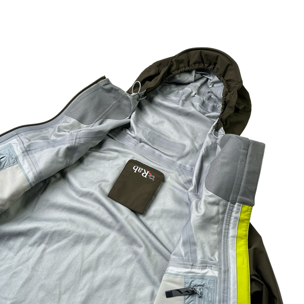 RAB Dark Green/Neon Yellow Neo Zipped Waterproof Rain Jacket - Small