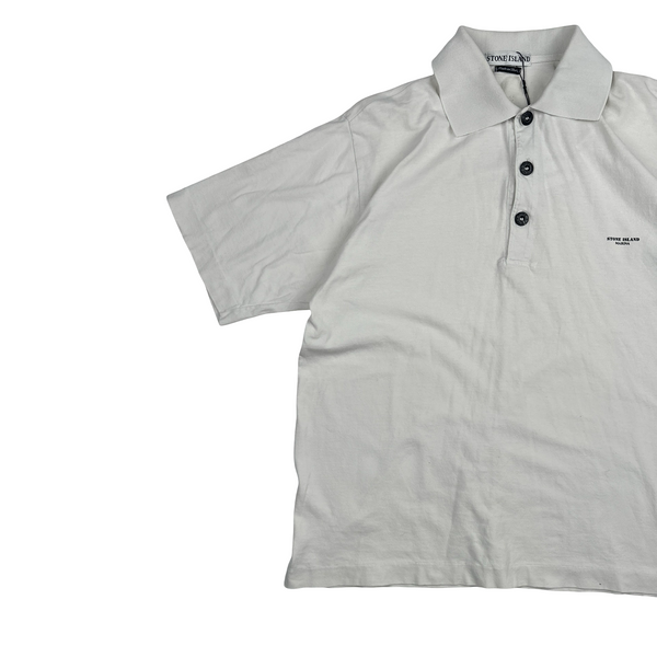 Stone Island 1997 White Cotton Spellout Vintage Polo Shirt - Medium