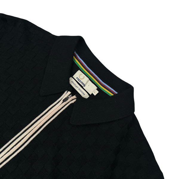 Fred Perry Bradley Wiggins Black Zipped Collared Knit Jumper - Large