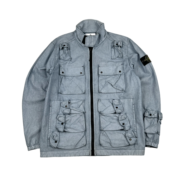 Stone Island 2019 Canvas Placcato Washed Blue Jacket - Medium