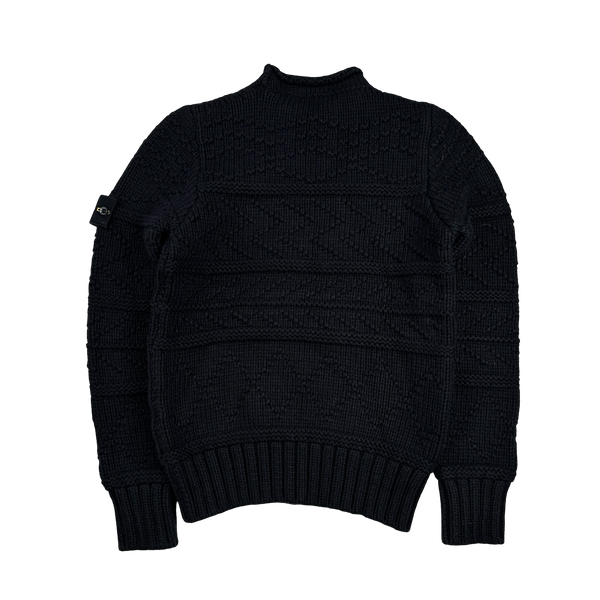 Stone Island 2009 Black Cotton Detailed Knit - Small