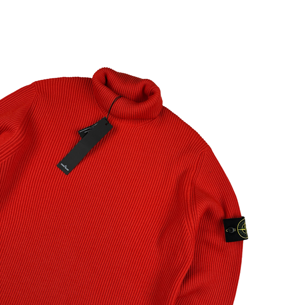 Stone Island 2023 Red Turtle Neck Ribbed Wool Jumper - XL