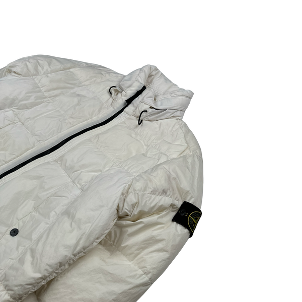 Stone Island White Garment Dyed Crinkle Reps Puffer Jacket - Medium