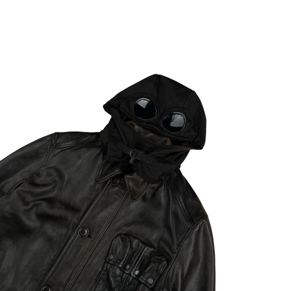 CP Company Brown Mille Miglia Leather Goggle Jacket - Large