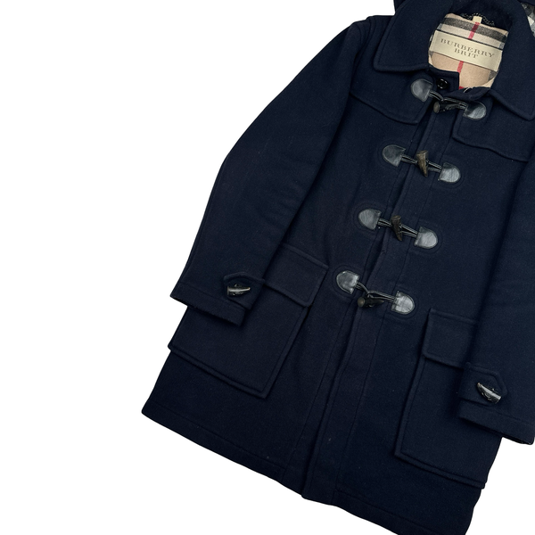 Burberry Navy Classic Check Lining Lana Wool Duffle Coat - Large
