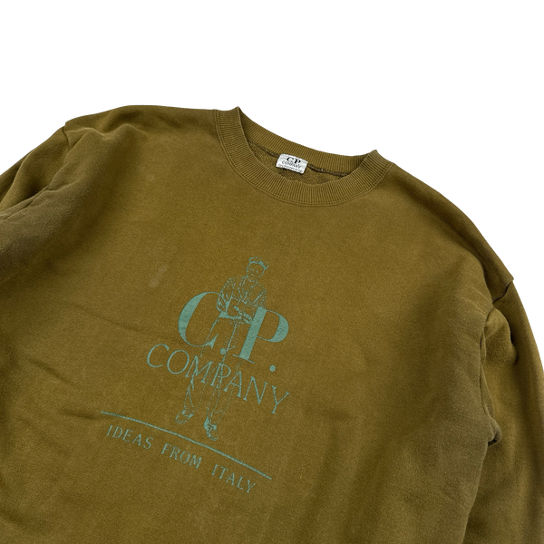 CP Company 80’s Vintage Khaki Spellout Thick Cotton Crewneck Sweatshirt - Small