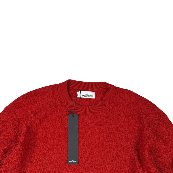 Stone Island 2019 Red Waffle Knit Crewneck Jumper - Large