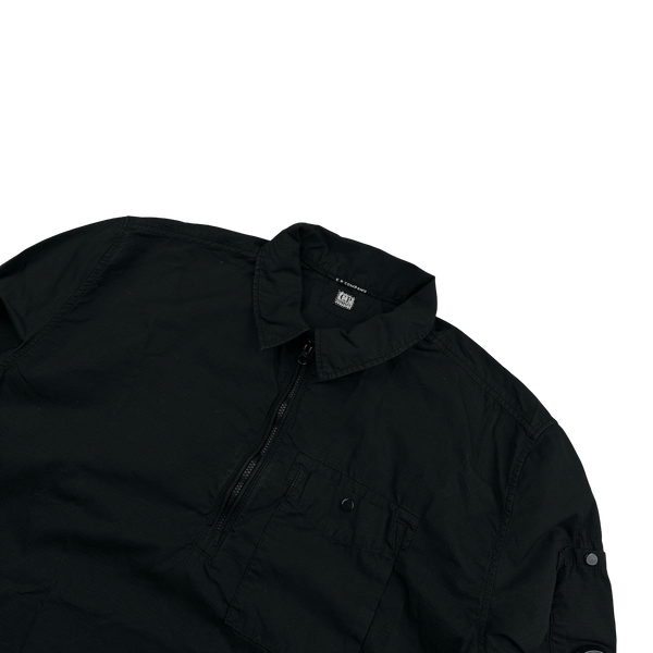 CP Company Black Cotton Quarter Zipped Overshirt - Small