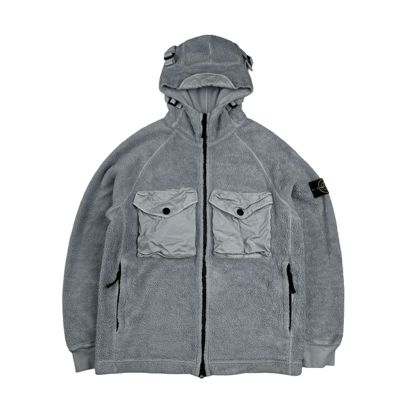 Stone Island 2021 Grey Teddy Fleece Zipped Jacket - Large