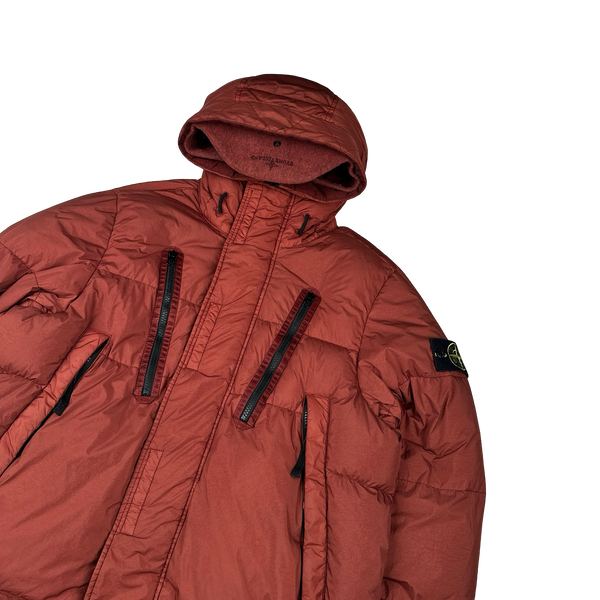 Stone Island 2021 Crinkle Reps Brick Red Down Parka Jacket - Small