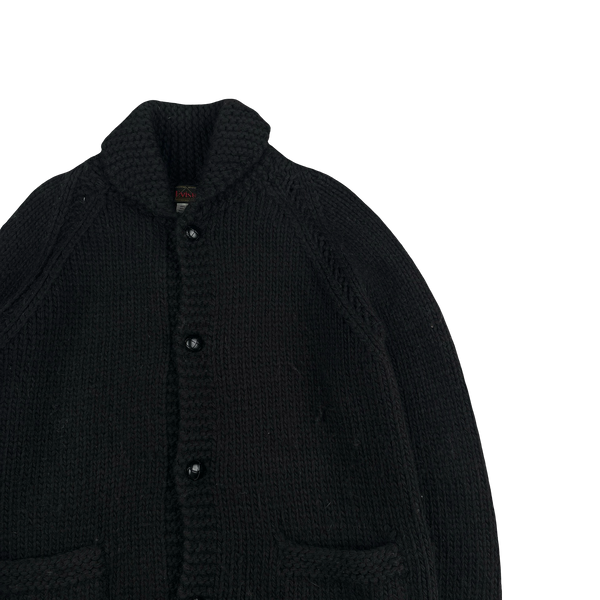 Evisu 2000s Heavyweight Black Wool Logo Buttoned Cardigan - Large