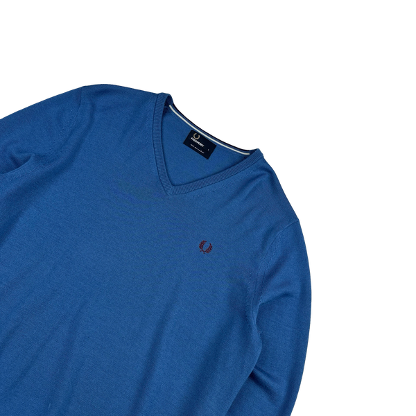 Fred Perry Blue V Neck Knit - Large
