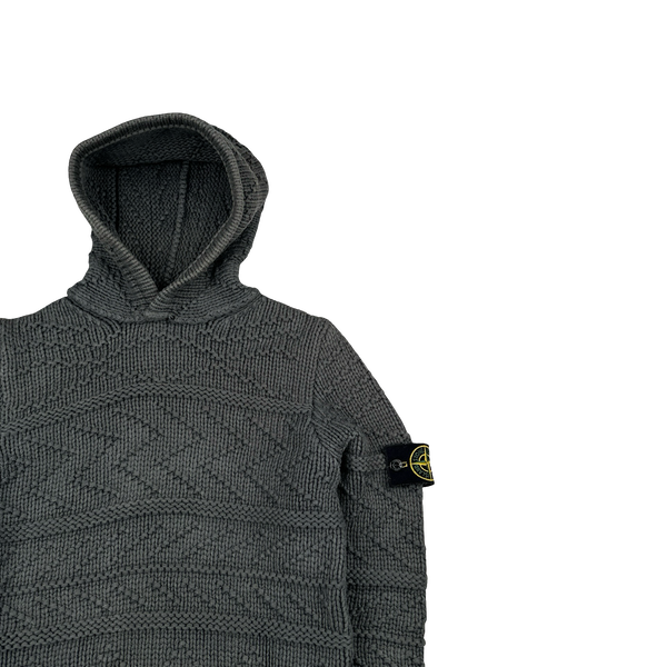 Stone Island 2009 Grey Cotton Detailed Knit Pullover Hoodie - Small