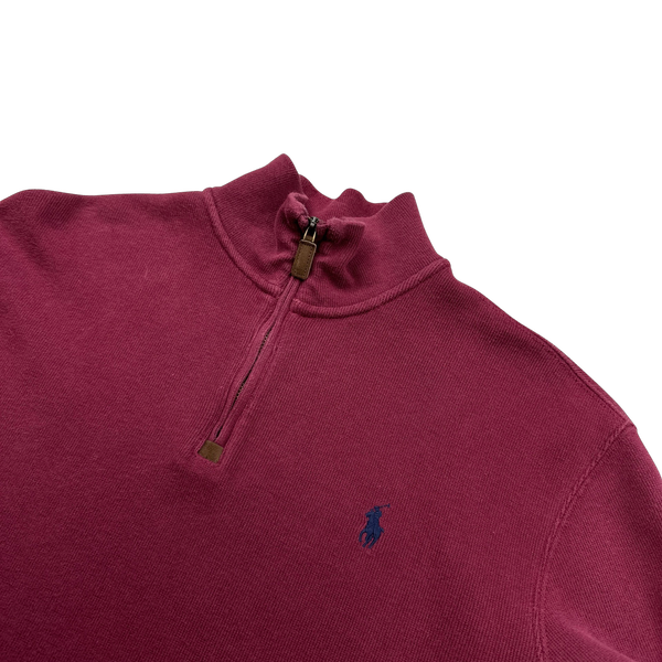 Ralph Lauren Red Quarter Zip Knit Pullover- Small