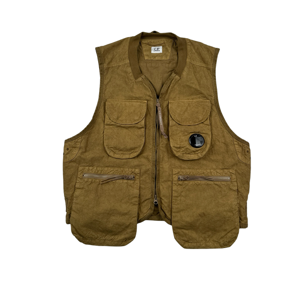 CP Company Brown Ba-Tic Waxed Cotton Utility Vest - Small