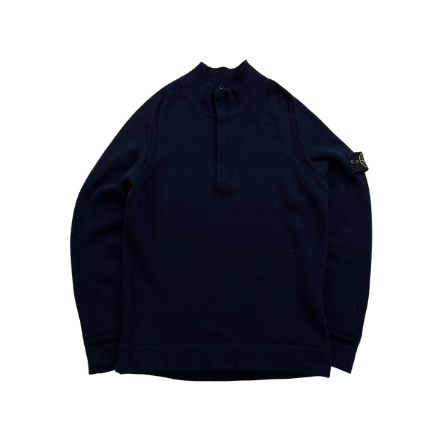Stone Island 2018 Dark Navy Lambswool Quarter Zip Pullover - Medium