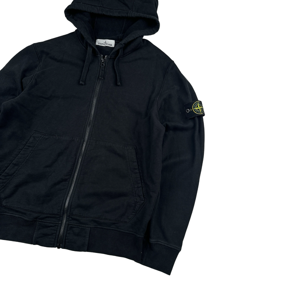 Stone Island 2022 Black Cotton Zipped Hoodie - Medium