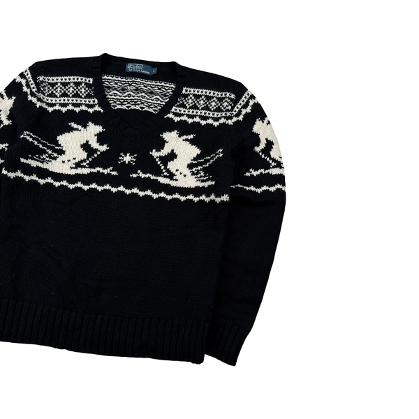 Ralph Lauren Wool Knit Folk Style V-Neck Jumper - Small