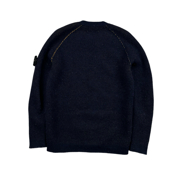Stone Island Reversible Orange/Navy Contrast Knit Jumper - Medium