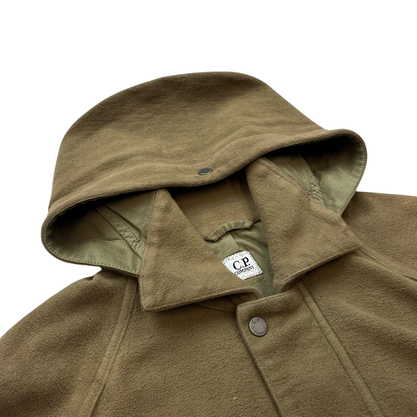 CP Company Beige Cotton Fleece Hooded Multi Pocket Jacket - Large