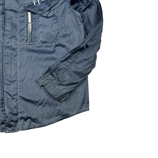 Stone Island 2010 Silver Blue Chest Zip Nylon Metal Overshirt - XXL