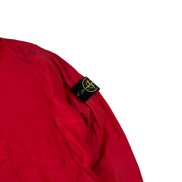 Stone Island 2022 Red Nylon Quarter Zipped Hooded Smock - Small, Medium