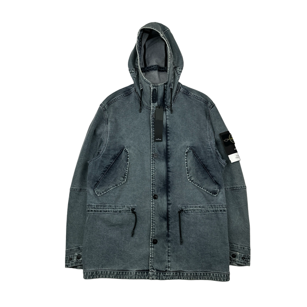 Stone Island 2018 Foam Resin Treated Denim Parka Jacket - Large