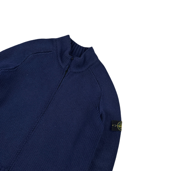 Stone Island Navy Wool Heavyweight Zipped Knit Jumper