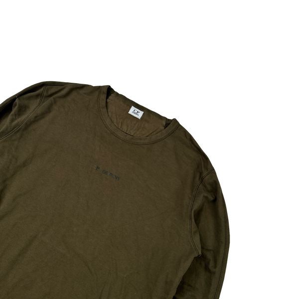 CP Company Khaki Cotton Spellout Crewneck Jumper - Large